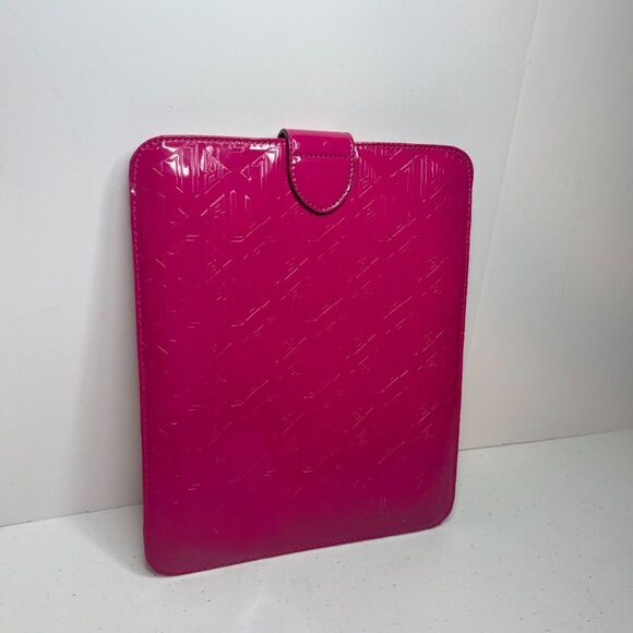 Lauren Ralph Lauren Pink Monogram IPad Tablet Media Case Silver Snap - Picture 4 of 8